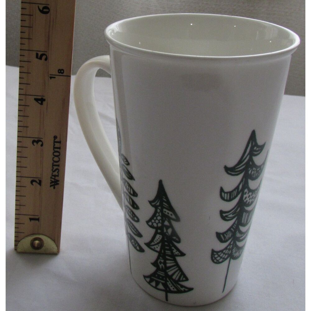 Starbucks 2015 tall coffee mugs set of 2 Christmas Tree green and white tea - Picture 6 of 7